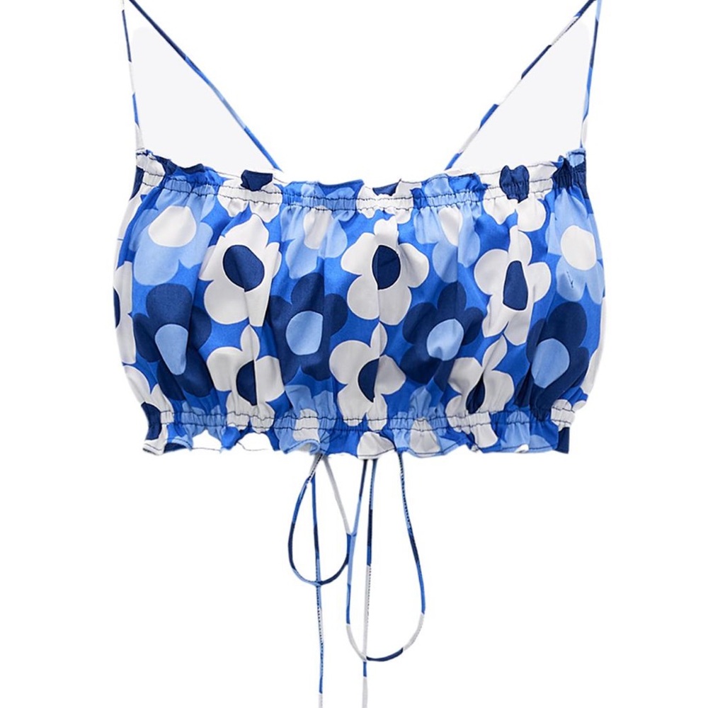 Blue and White Floral Crop Top